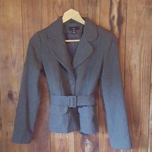 H&M Belted Herringbone Jacket, 16% Wool, Size 6, Business Casual